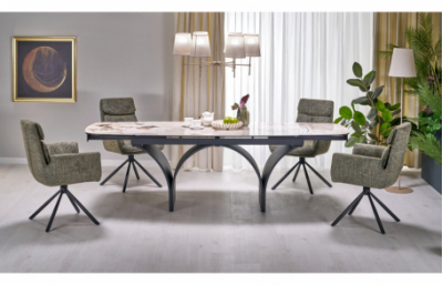 Овальный стол ALTER, бежевый мрамор / черный