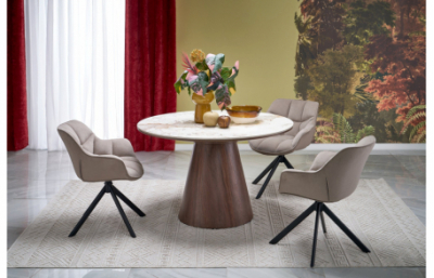 Круглый стол ARANI, бежевый мрамор / орех