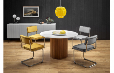 Круглый стол BRUNO, белый мрамор / орех