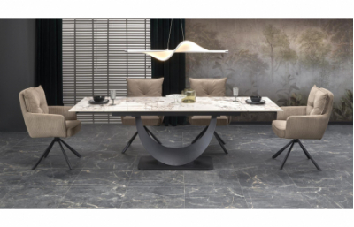 Стол раскладной FERNANDO, белый мрамор / черный