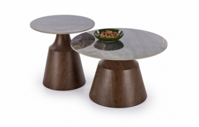 Комплект из 2 столов TOWER коричневый мрамор/орех