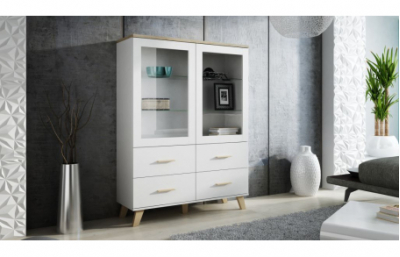 Шкаф LOTTA 120 2DSZ4S димонд белый/сонома дуб