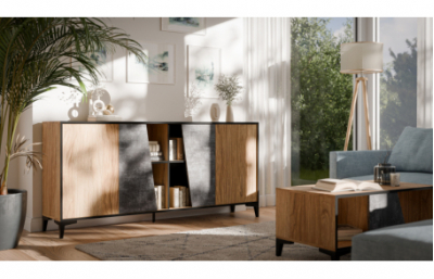 Комод OVO темный бетон/первоцветный дуб