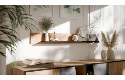 Полка OVO темный бетон/первобытный дуб