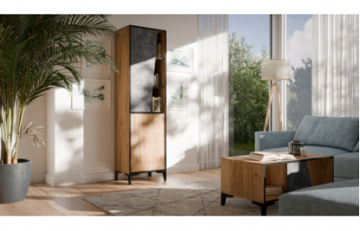 Шкаф для книг OVO TV темный бетон/грубый дуб