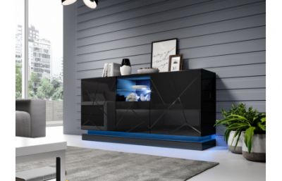 Комод QIU 2D1K черный глянец/черный глянец