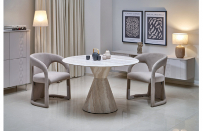 Круглый стол ABBOT, светлый травертин